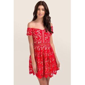Francesca's Collections Beverly Red Lace Off-Shoulder Mini Dress